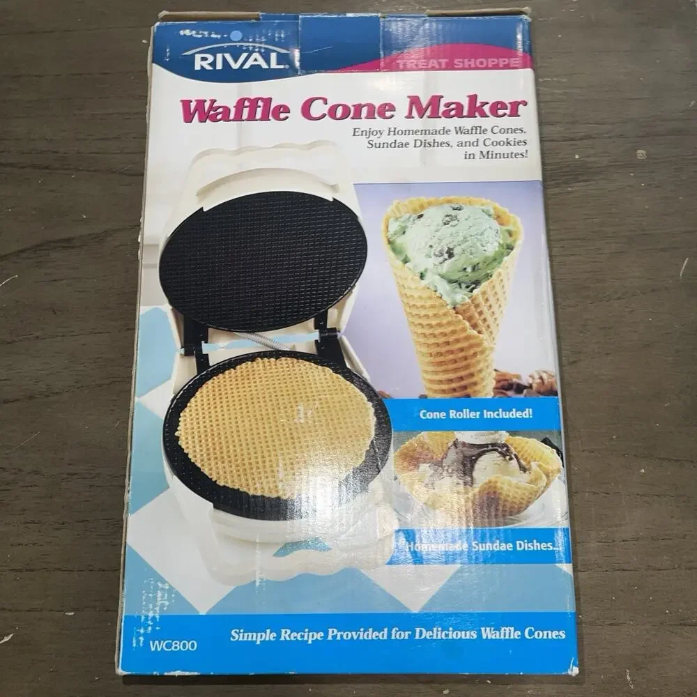 Rival Waffle Cone Maker Model WC800 01 WT White w/ Cone Roller